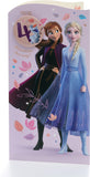 Frozen Elsa 4th birthday greeting card with colorful badge design, perfect for celebrating a child's special day.