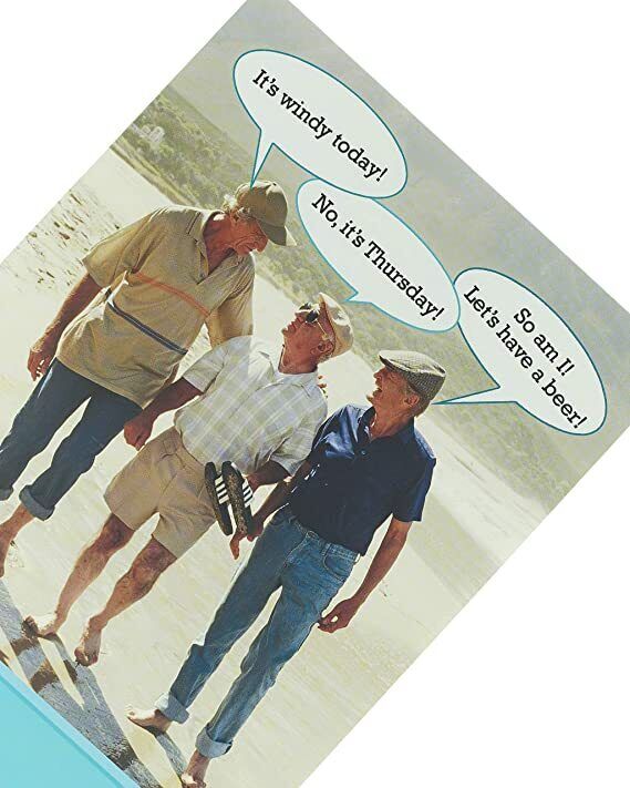 Funny age birthday card for him featuring milestone humor, by UK Greetings, with colorful design and playful message.