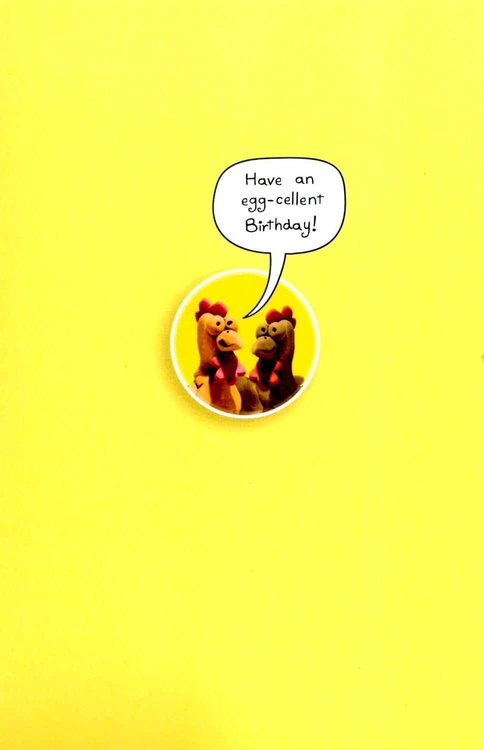 Funny birthday greeting card for him featuring a humorous chicken joke, from UK Greetings, with colorful cartoon chicken illustration.