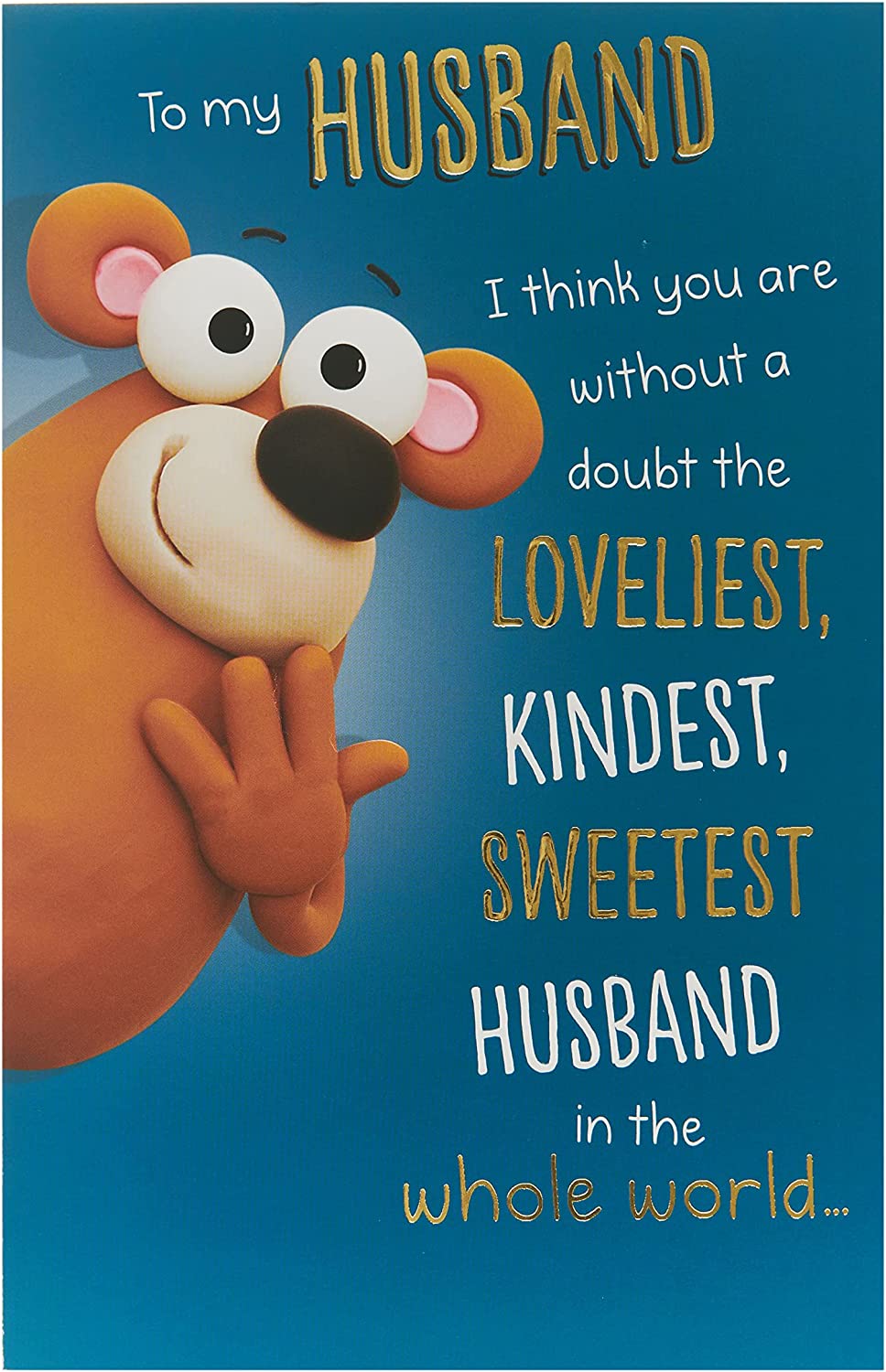 Funny greeting card for husband birthday from UK Greetings, featuring humorous design and heartfelt message inside.