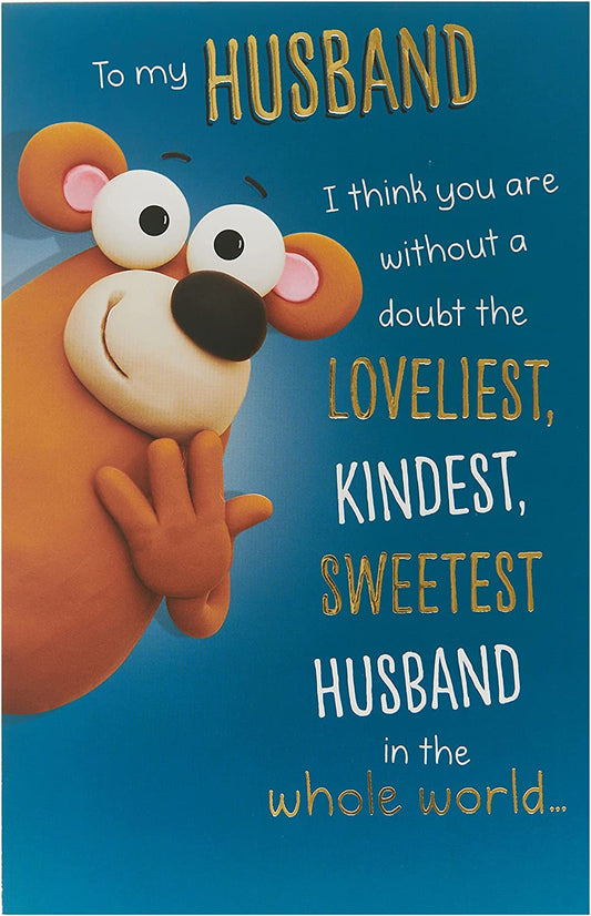 Funny greeting card for husband birthday from UK Greetings, featuring humorous design and heartfelt message inside.