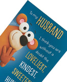 Funny greeting card for husband birthday from UK Greetings, featuring humorous design and cheerful birthday message.
