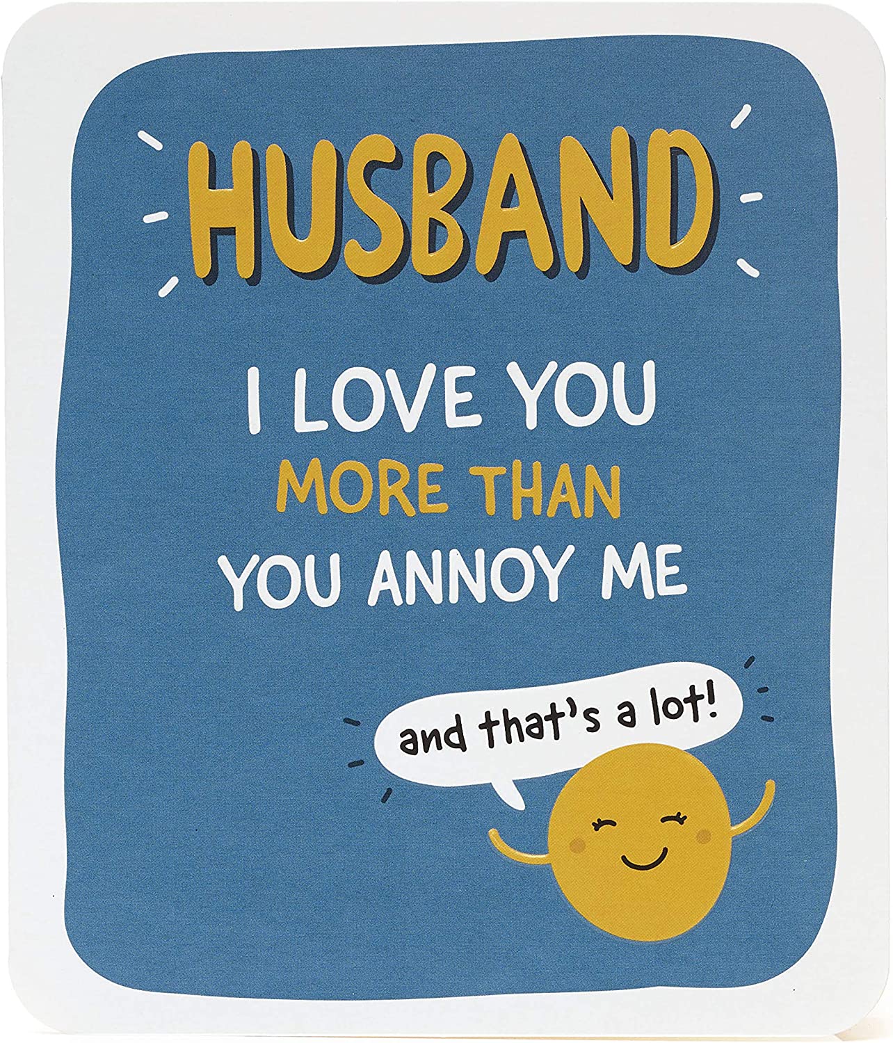 Humorous greeting card for husband featuring funny birthday message, UK Greetings brand, with playful design and cheerful colors.