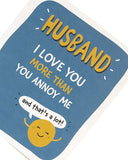 Humorous birthday greeting card for husband from UK Greetings featuring funny cartoon illustration and playful message.