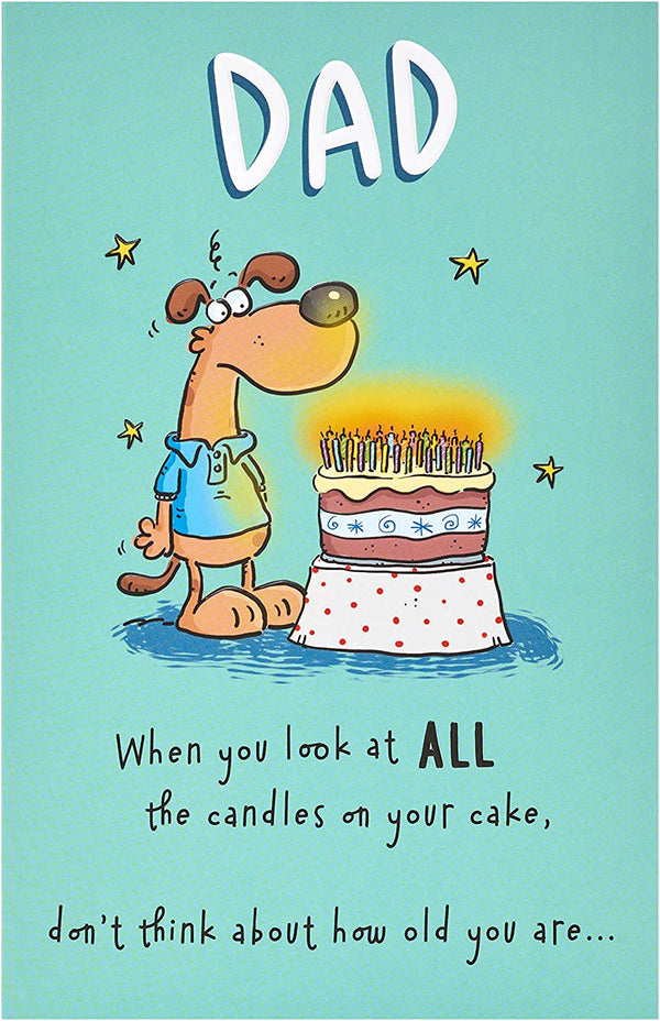 Funny cartoon dad birthday greeting card by UK Greetings featuring a humorous illustrated design suitable for celebrating dads.