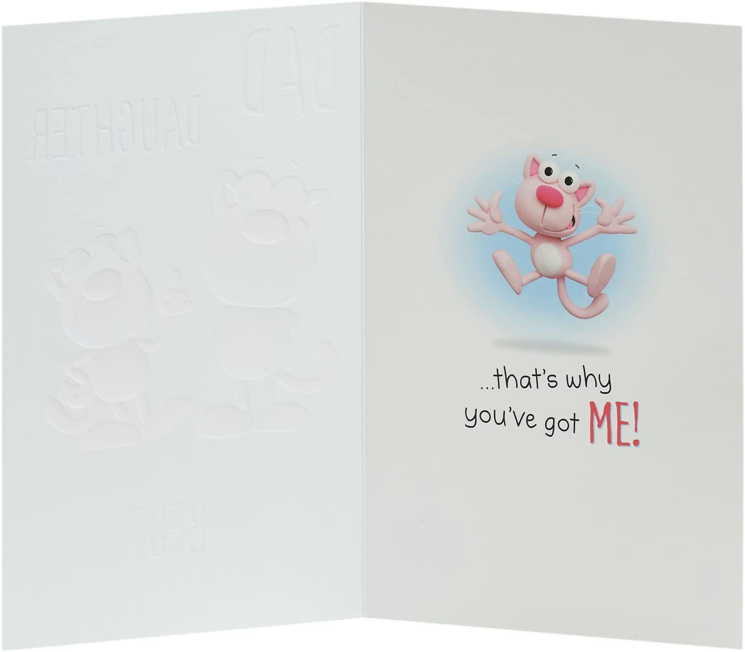 Funny cat Father's Day greeting card from daughter featuring playful cat illustration and heartfelt message, UK Greetings.