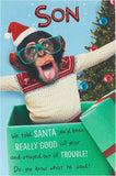 Funny Cheeky Champ Christmas greeting card for son featuring festive holiday design from UK Greetings.