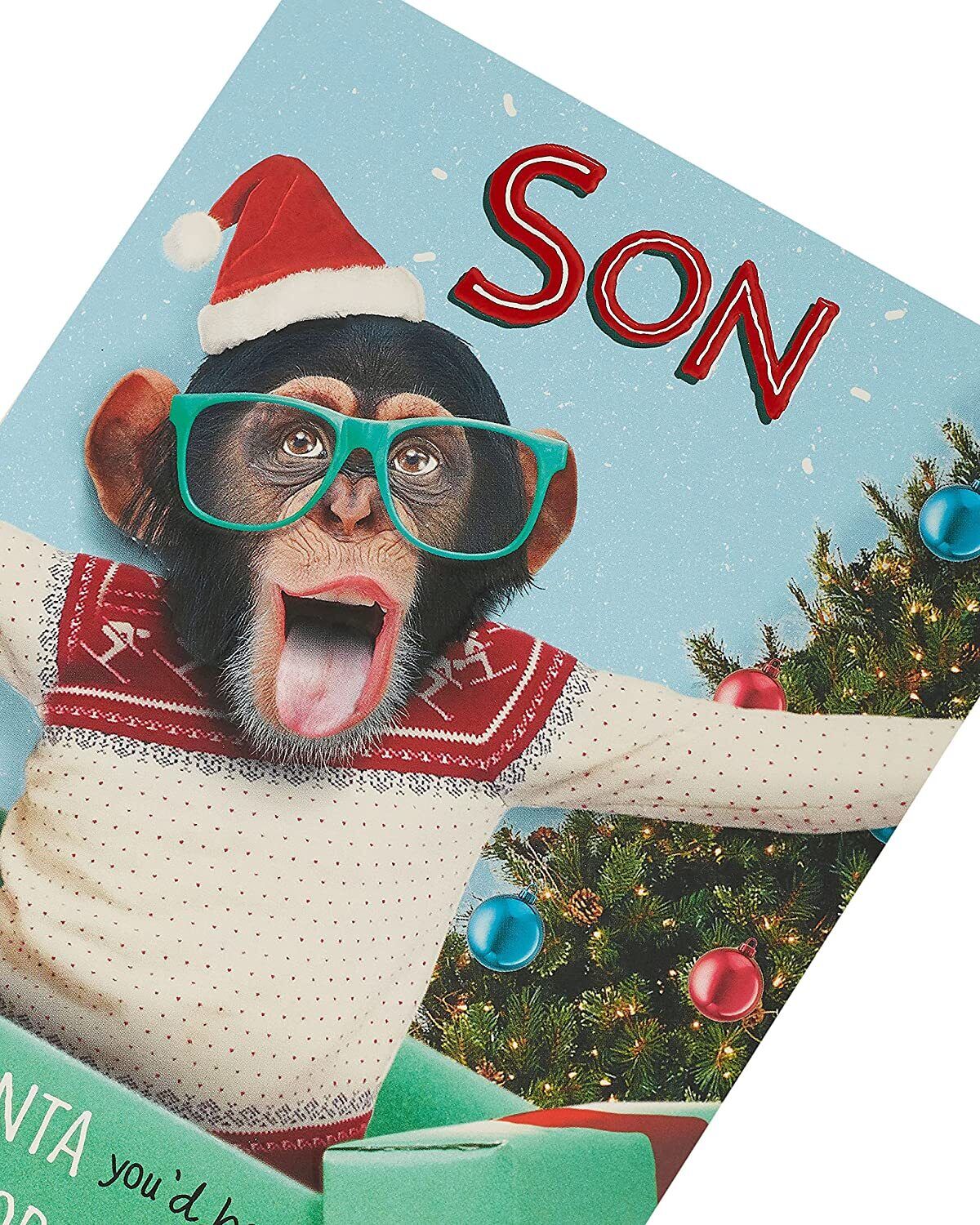 Funny Cheeky Champ Christmas Card for Son from UK Greetings featuring playful holiday design and cheerful message.