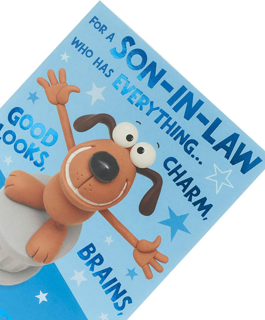 Funny Son-in-Law birthday greeting card from UK Greetings, featuring humorous design and cheerful message for special occasions.