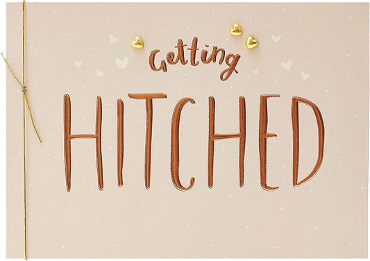 Getting Hitched Knot Love greeting card by UK Greetings featuring a romantic design with intertwined rings and heartfelt message.