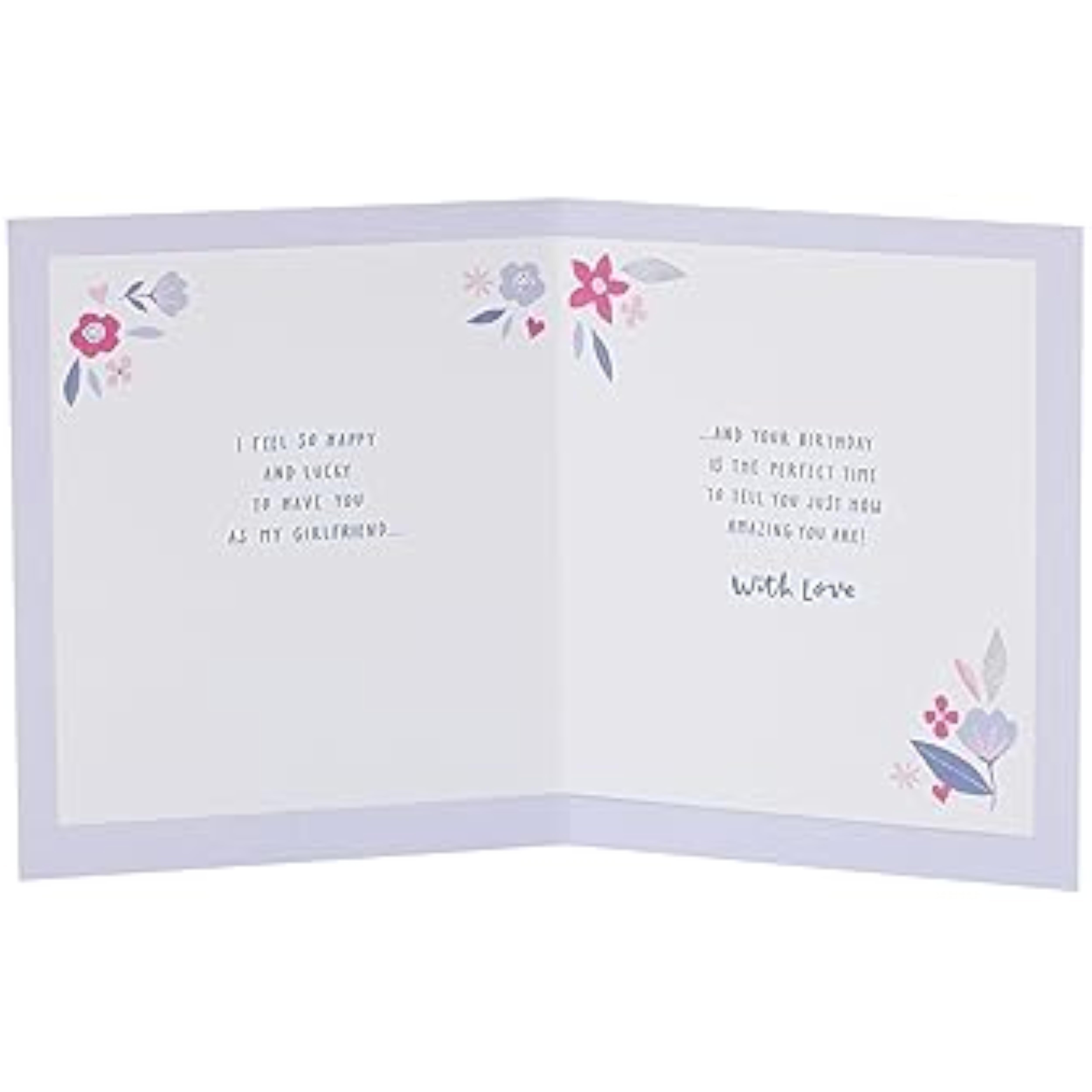 Gold-embossed girlfriend birthday greeting card with a flower and heart design from UK Greetings.