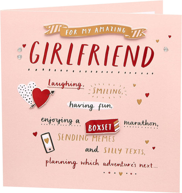Valentine's Day greeting card from UK Greetings featuring a sweet design and matching envelope for a girlfriend.
