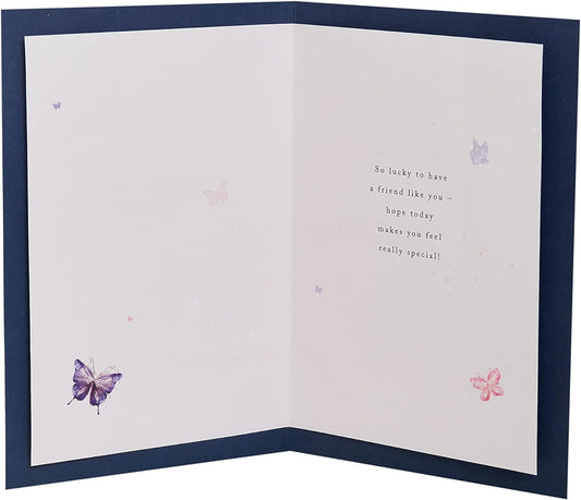 Glam Perfume Friend birthday greeting card from UK Greetings featuring elegant floral design and message for a special friend