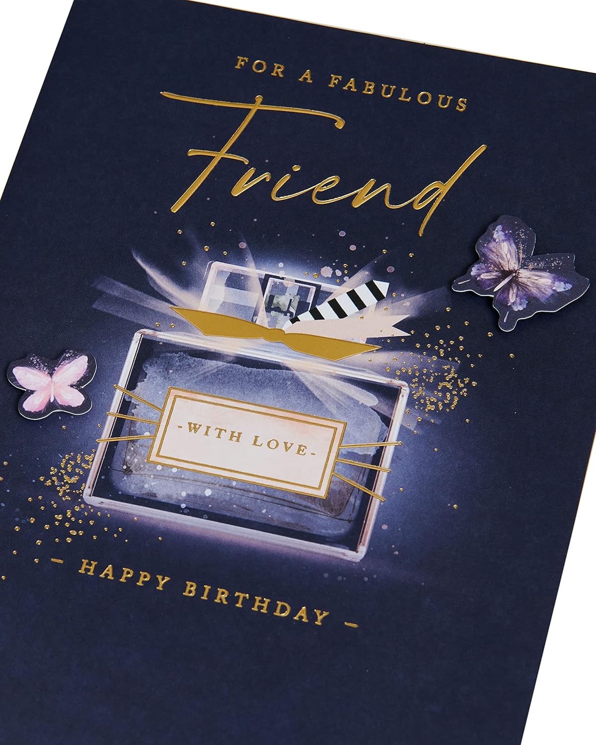 Glam Perfume Friend birthday greeting card by UK Greetings featuring elegant floral design and festive message.