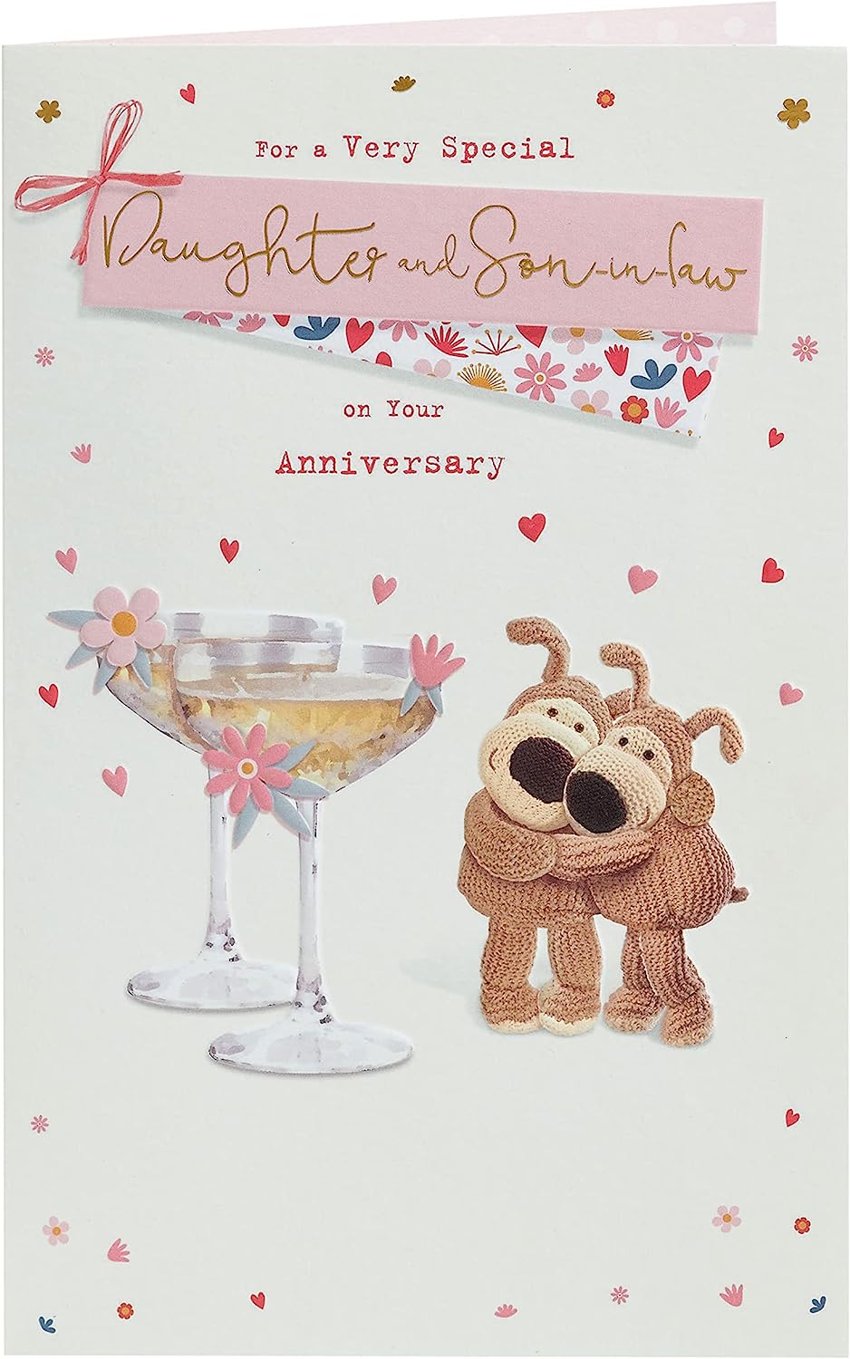 Gold foil finishes Boofle daughter and son-in-law anniversary greeting card with cute animal illustrations, perfect for celebrating love.