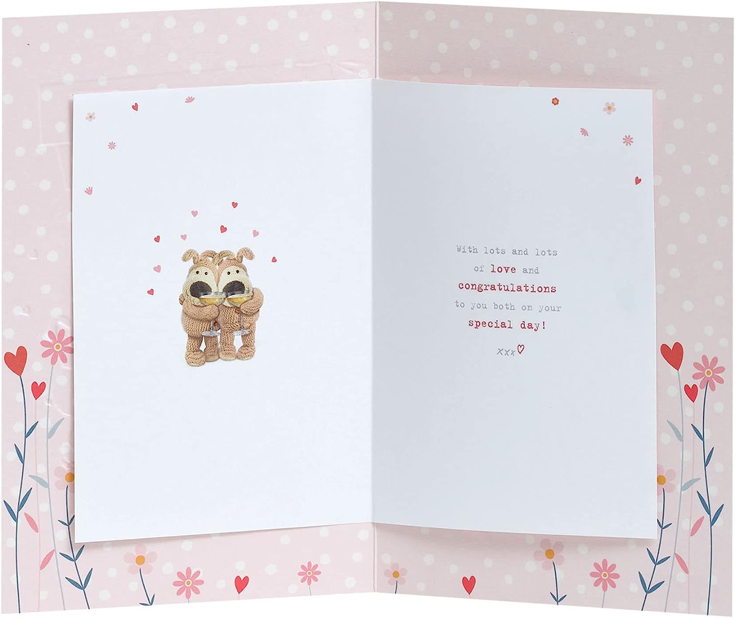Gold foil Finishes Boofle daughter and son-in-law anniversary greeting card with festive design, from UK Greetings.