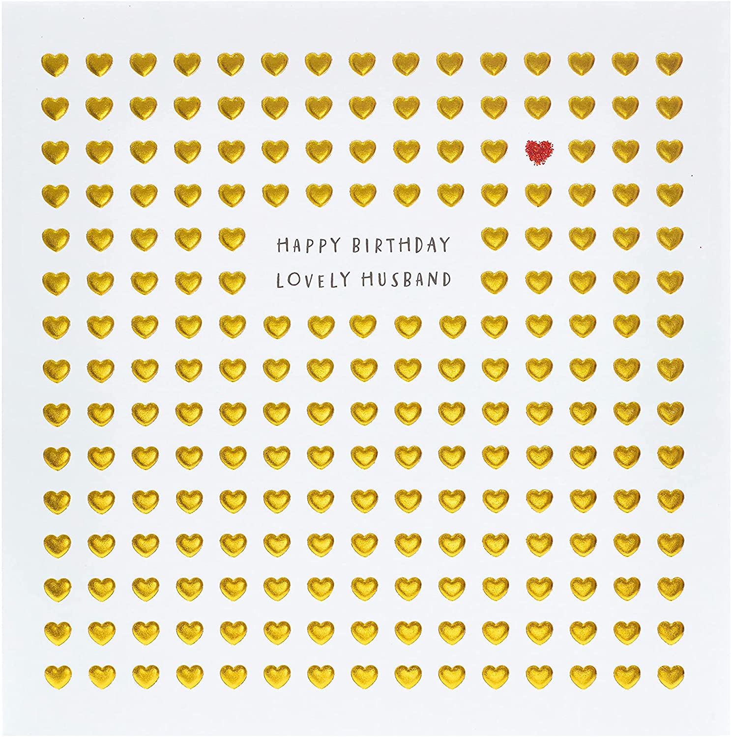 Gold foil Little Hearts husband birthday greeting card featuring heart designs, from UK Greetings.