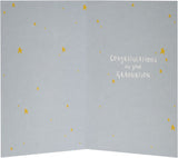 Gold foil owl graduation greeting card with triumph design by UK Greetings, featuring detailed owl illustration and celebratory elements.