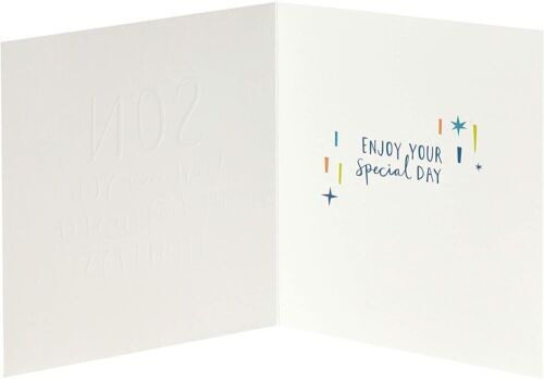 Gold foil Son birthday greeting card from UK Greetings featuring festive design and bold lettering for special occasion.