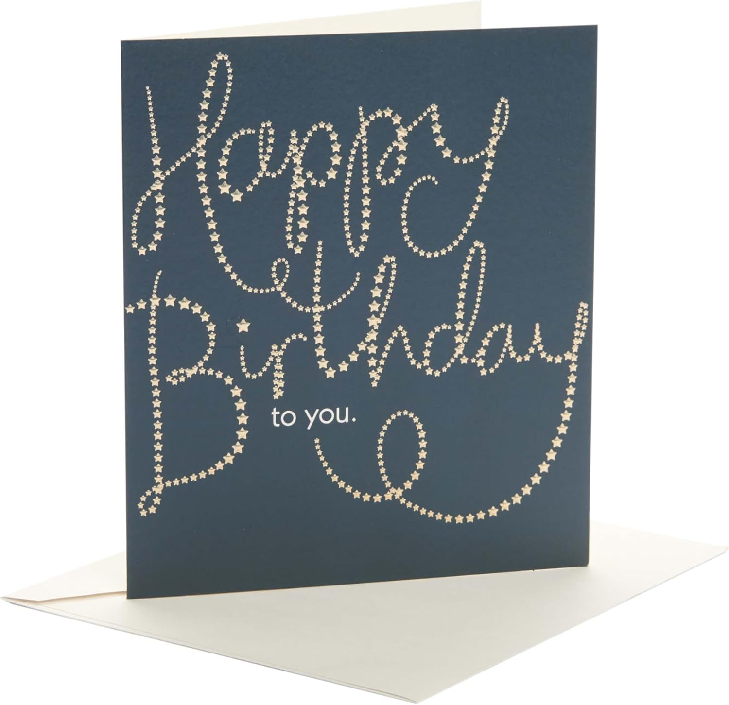 Golden Stars Happy Birthday greeting card from UK Greetings featuring festive star designs and cheerful "Happy Birthday To You" message.