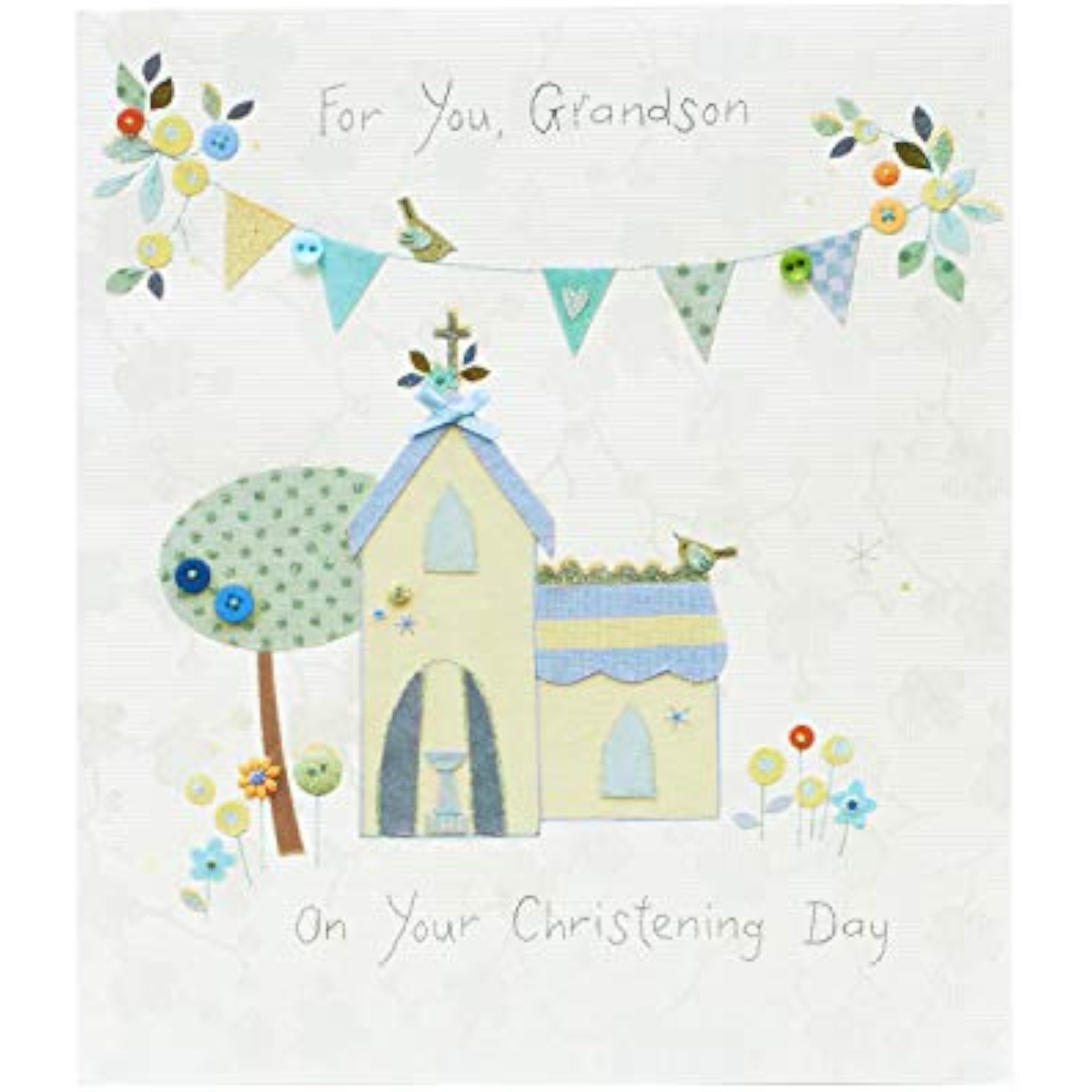 Grandson Christening Day greeting card by UK Greetings featuring a heartfelt design and decorative elements for special occasion.