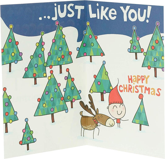 Festive reindeer cartoon design on UK Greetings grandson Christmas greeting card, perfect for boys during the holiday season.