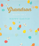 Blue egg design Grandson Easter greeting card with envelope from UK Greetings, featuring colorful Easter-themed artwork.