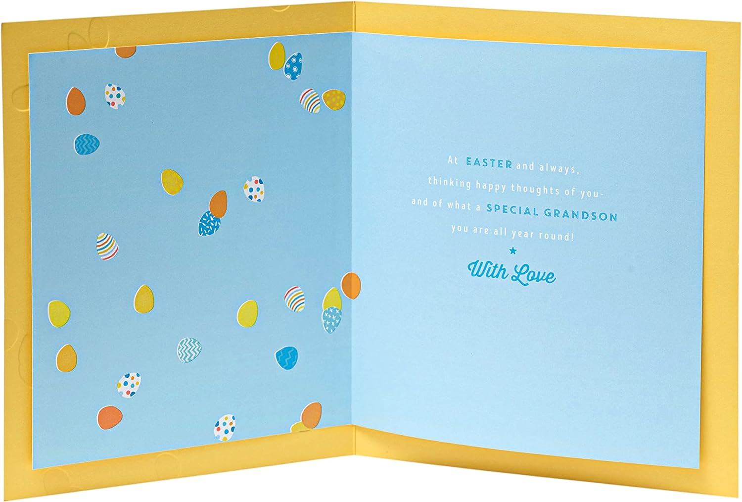 Blue egg design Grandson Easter greeting card with envelope from UK Greetings, featuring colorful Easter-themed artwork.