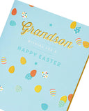 Blue egg design Grandson Easter greeting card with envelope from UK Greetings, featuring colorful Easter-themed artwork.
