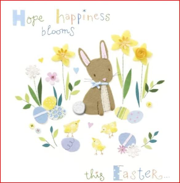Colorful Happiness Blooms Happy Easter greeting card by UK Greetings with floral embellishments and cheerful design.