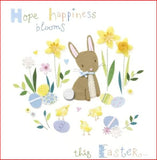 Colorful Happiness Blooms Happy Easter greeting card by UK Greetings with floral embellishments and cheerful design.