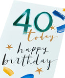 Colorful Happy 40th Festive Brushstroke Card by UK Greetings, featuring vibrant brushstroke design for celebrating milestone birthdays.