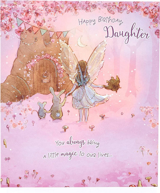 Happy Birthday Daughter spellbound fairy greeting card with colorful fairy illustration and festive message from UK Greetings