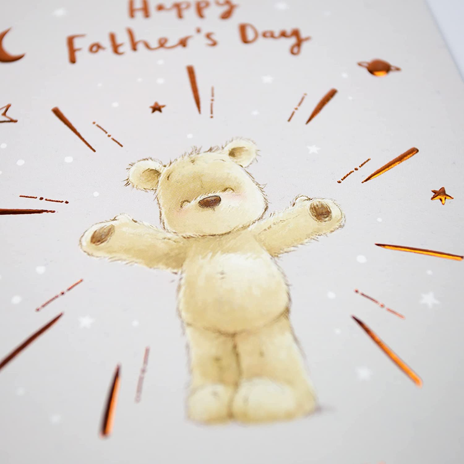 Father's Day greeting card from UK Greetings with a heartfelt message, featuring colorful and festive design elements.