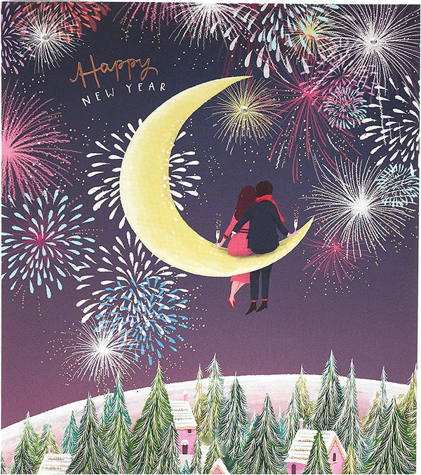 Beautiful New Year greeting card with vibrant firework design, perfect for celebrating the New Year from UK Greetings.