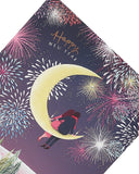 Beautiful firework design greeting card for New Year celebrations, showcasing vibrant colors and festive imagery.