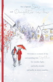 UK Greetings greeting card featuring a heartwarming village pub scene, ideal for sons and daughters-in-law.