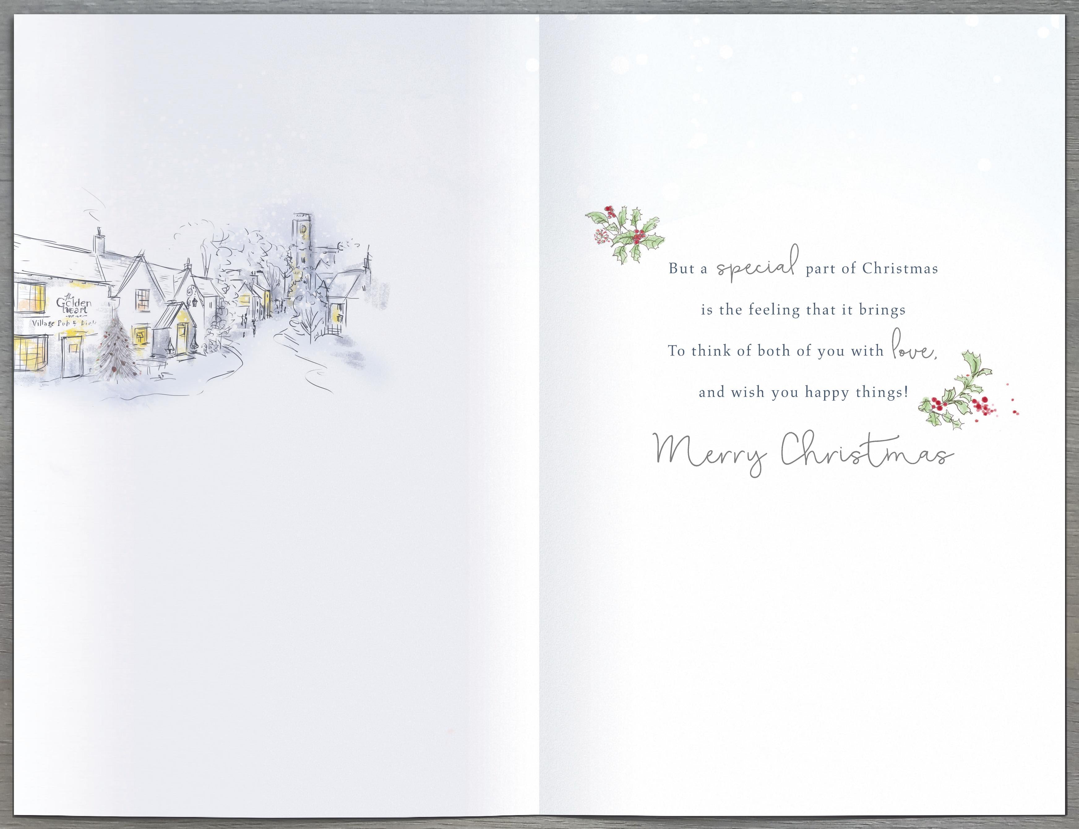 Heartwarming village pub walk greeting card for son and daughter-in-law, featuring charming artwork by UK Greetings.