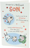 Funny greeting card for a brilliant son's birthday featuring humorous poem, by UK Greetings.