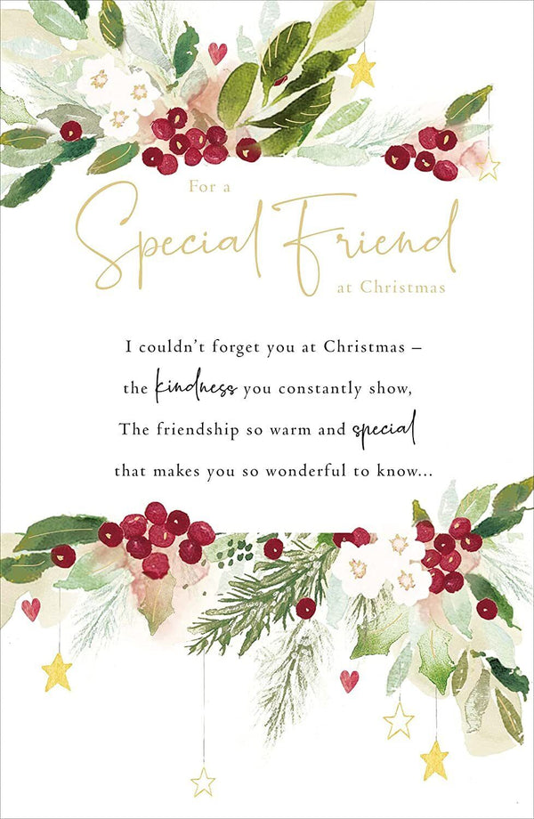 Holly & Ivy Christmas greeting card for a special friend by UK Greetings, featuring festive holiday design and heartfelt message.
