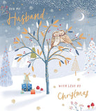 Husband Christmas greeting card with gold foiled owls, featuring festive holiday design and heartfelt message from UK Greetings.