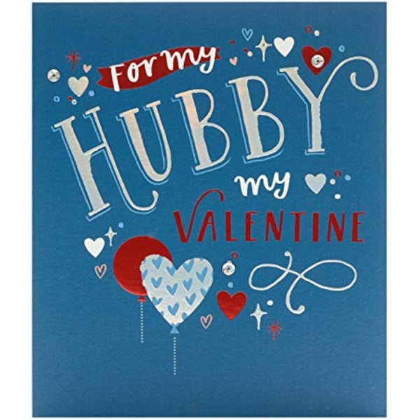 Blue Valentine's Day greeting card for husband with envelope, featuring romantic design from UK Greetings.