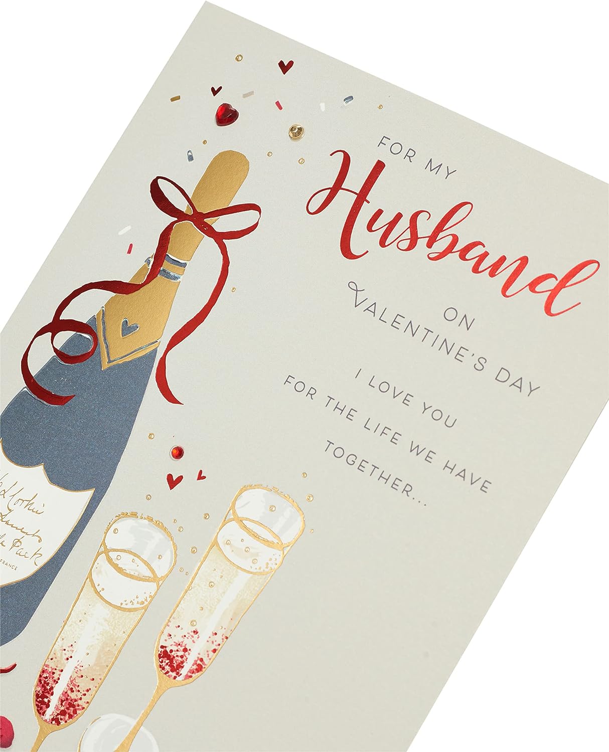 Husband Valentine's Day greeting card with champagne design and envelope, UK Greetings romantic card for husband.