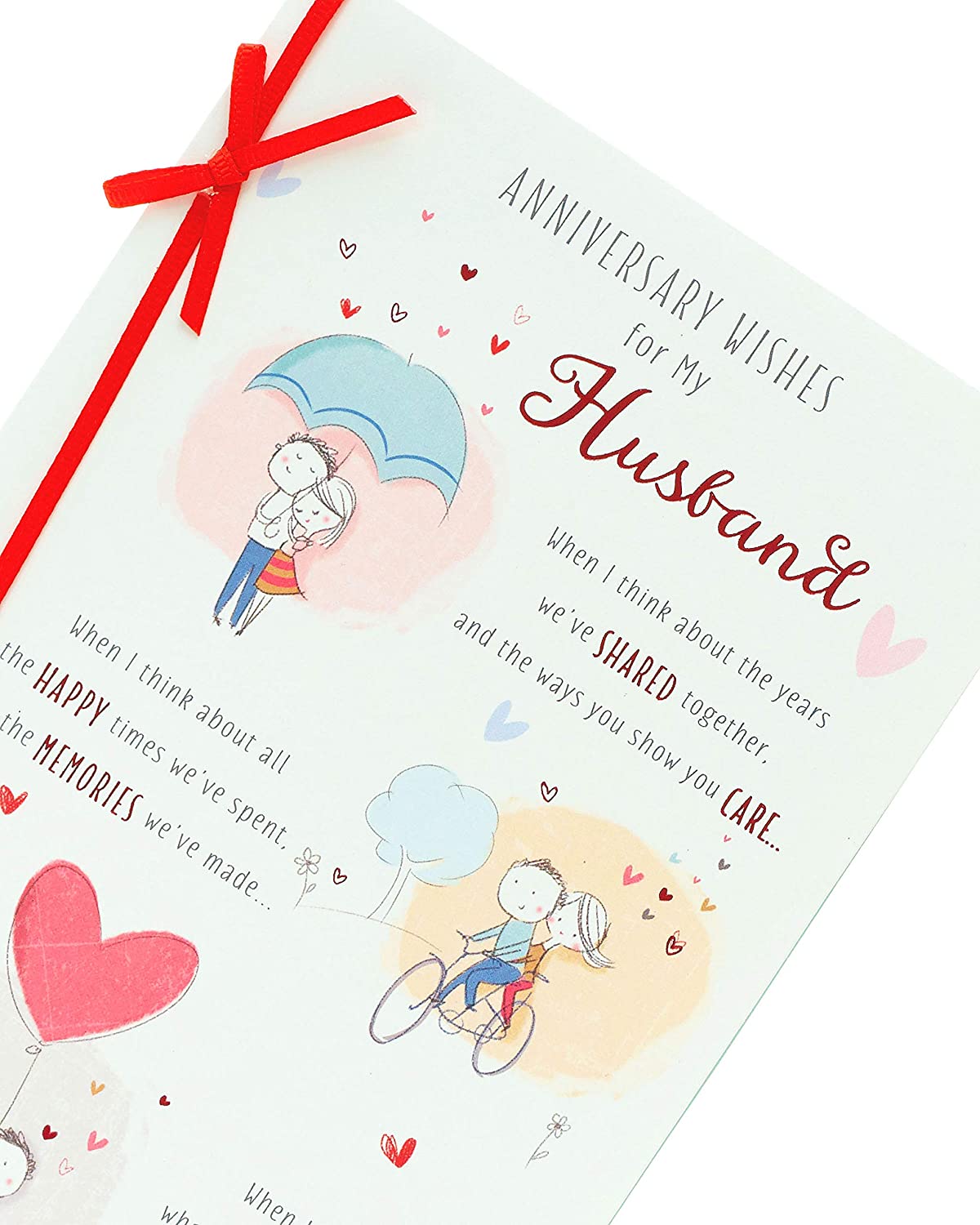 Red ribbon love wedding anniversary greeting card from UK Greetings, featuring romantic design and heartfelt message.