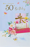 UK Greetings 50th birthday greeting card featuring festive design and personalized message for milestone celebration.