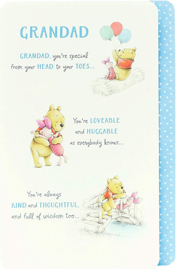Disney Winnie the Pooh greeting card by UK Greetings featuring Pooh with a cheerful design and colorful illustrations.