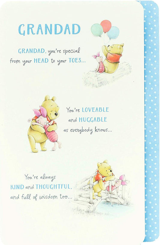 Disney Winnie the Pooh greeting card by UK Greetings featuring Pooh with a cheerful design and colorful illustrations.