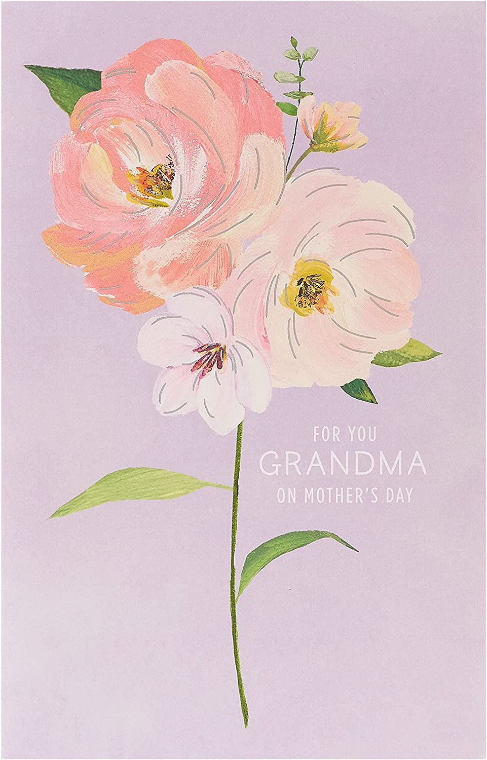 UK Greetings Integrated-Grandma 50 greeting card featuring colorful floral design and heartfelt message for milestone birthday celebration.