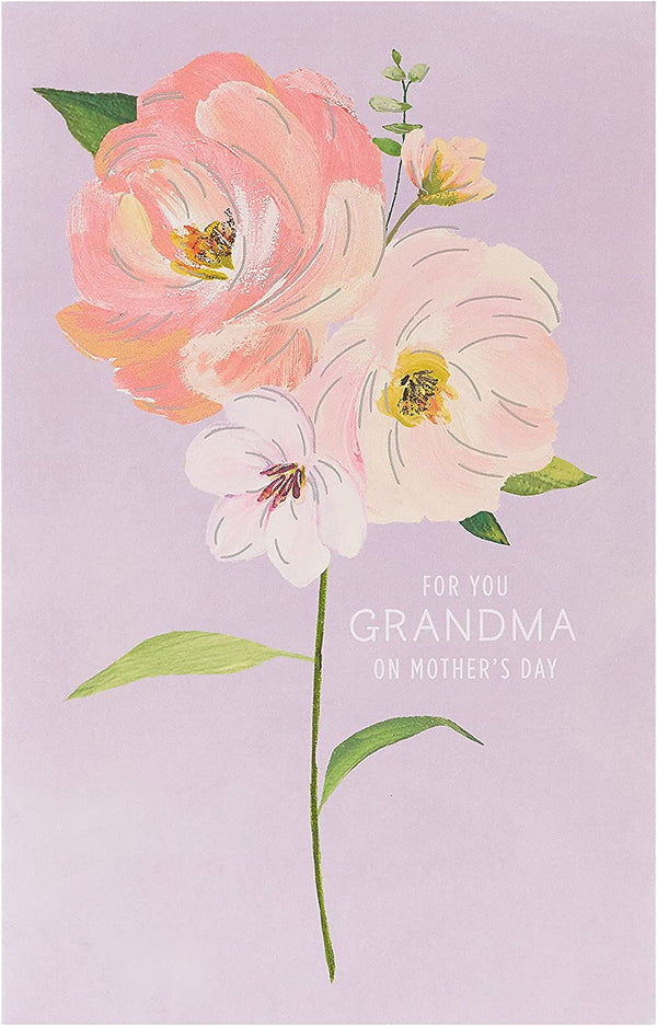 UK Greetings Integrated-Grandma 50 greeting card featuring colorful floral design and heartfelt message for milestone birthday celebration.