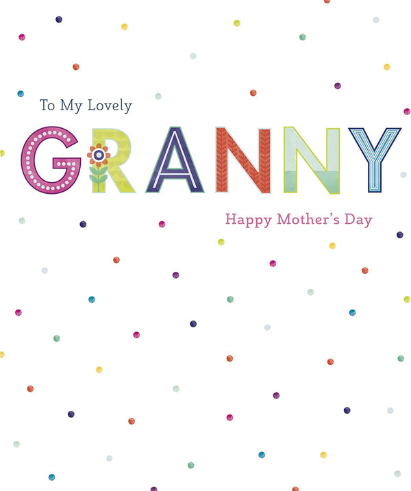 UK Greetings Integrated-Granny 50 greeting card featuring a colorful floral design and heartfelt message for special occasions.